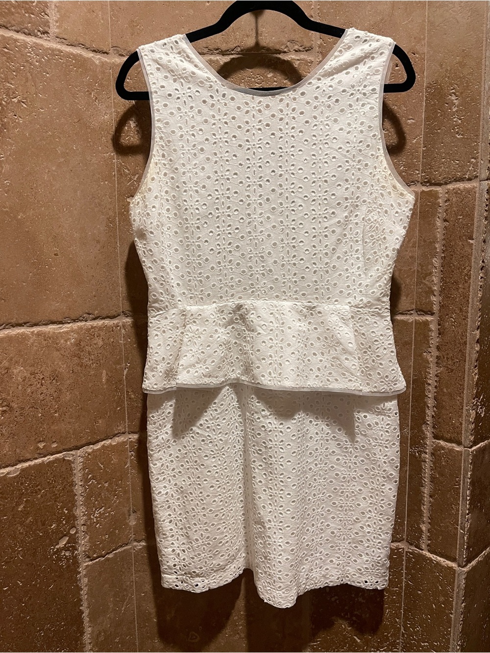 Max & Cleo White Eyelet Peplum Dress – Size 10